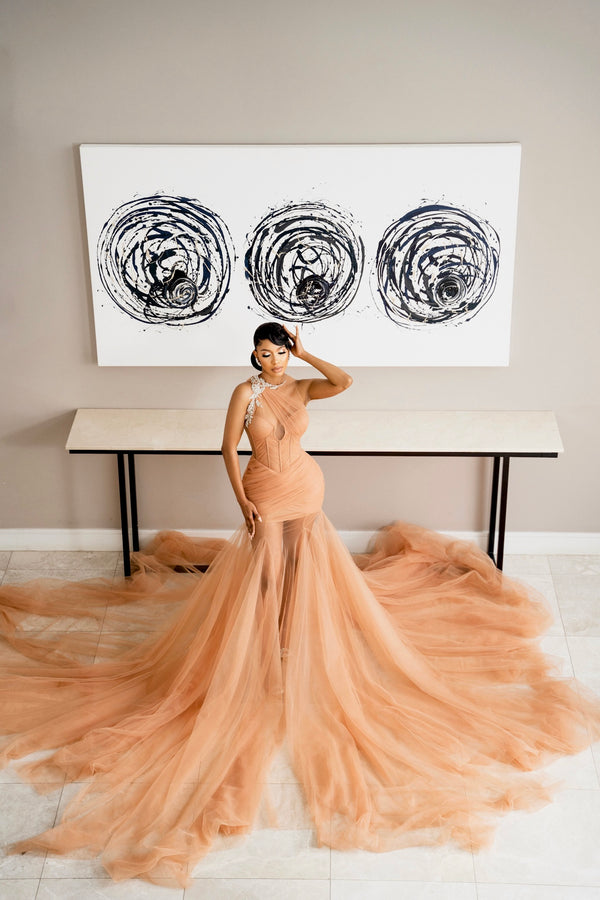 NUDE TULLE GOWN