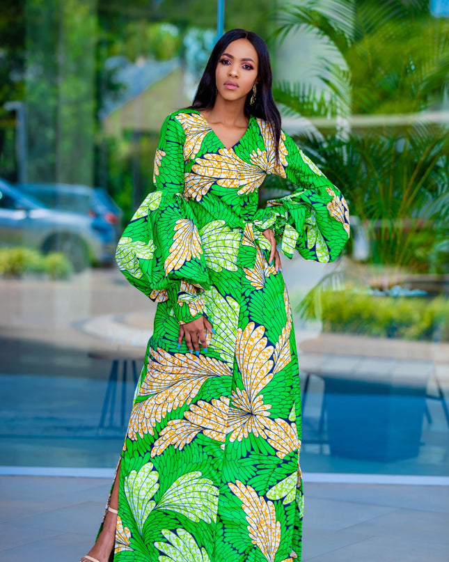 BALOON SLEEVE WRAP DRESS