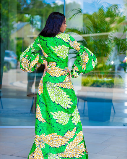 BALOON SLEEVE WRAP DRESS