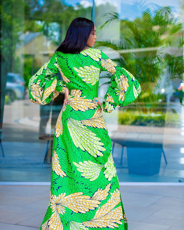 BALOON SLEEVE WRAP DRESS