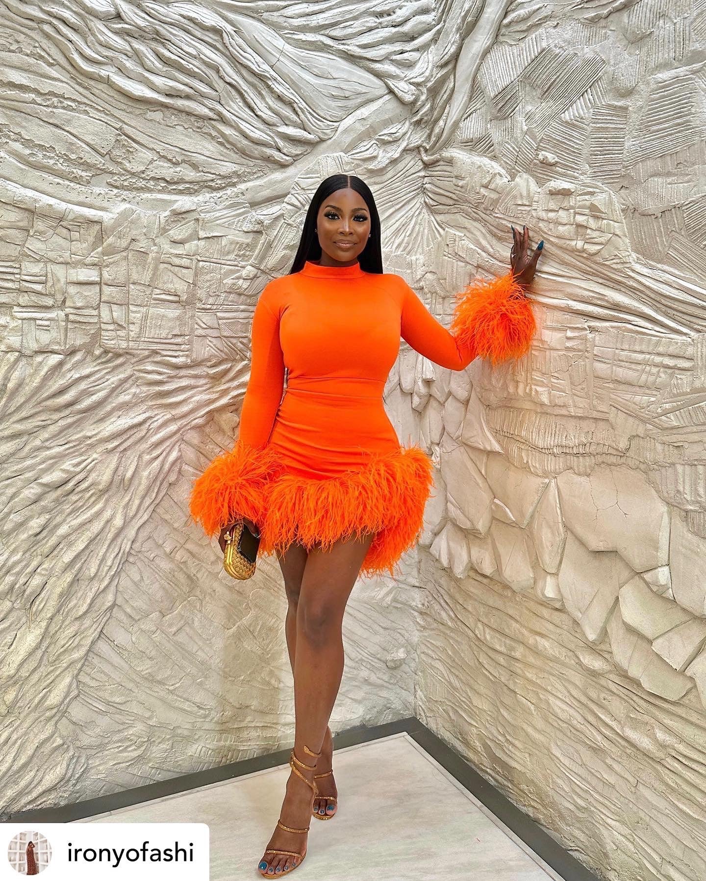 orange dress with feathers Mermaid V Neck Orange Sequins Long Prom Dresses with Feather MD4010402 Dressmeet
